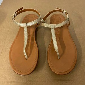 FitFlop Tia Toe-Thong Sandals - Leather, womens 9, pale gold